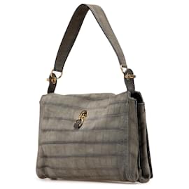 Yves Saint Laurent-Yves Saint Laurent Gray Croc Embossed Nubuck Catwalk Shoulder Bag-Brown