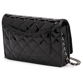 Chanel-Chanel Black CC Quilted Patent Wallet On Chain-Black