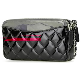 Chanel-Chanel Pink Bicolor Patent Double Zip Wallet on Chain-Pink