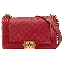 Chanel Red Old Medium Quilted Lambskin Boy Flap Rosso