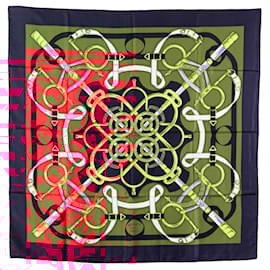 Hermès-Hermès Red Eperon d'Or Silk Scarf-Red,Blue,Other,Navy blue