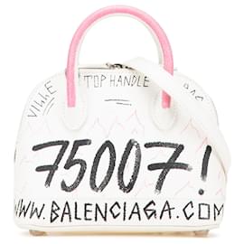 Balenciaga-Balenciaga White XXS Grained Calfskin Graffiti Ville Top Handle Bag-White