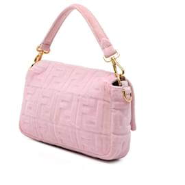 Fendi-Fendi Pink Zucca Embossed Velvet Baguette Satchel-Pink