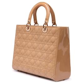 Dior-Dior Brown Large Patent Cannage Lady Dior-Brown,Beige