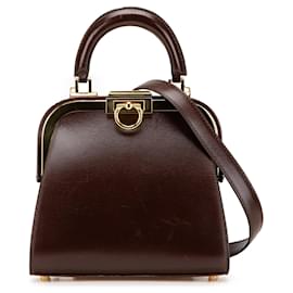 Dior-Dior Brown Leather Fermoir Top Handle Bag-Brown,Dark brown