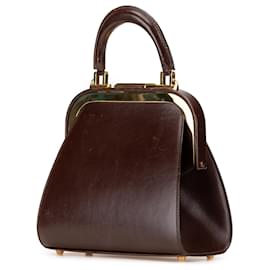 Dior-Dior Brown Leather Fermoir Top Handle Bag-Brown,Dark brown