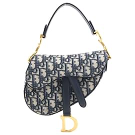 Christian Dior-Christian Dior Navy Canvas Saddle Handbag-Navy blue