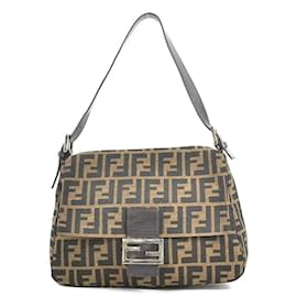 Fendi-Fendi Brown Canvas and Leather Shoulder Bag-Brown