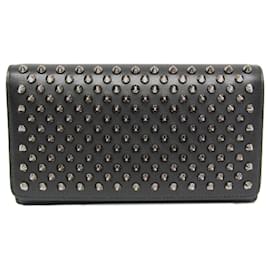 Christian Louboutin-Christian Louboutin W MACARON Women's Leather Studded Long Wallet-Black