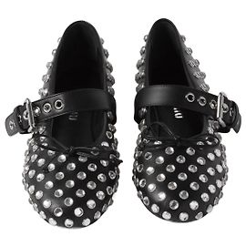 Miu Miu Bailarinas de cuero con maxi cristales Negro