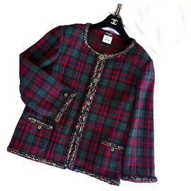 Chanel Paris / Edinburgh Iconic Red Tartan Jacket 52 FR Multiple colors