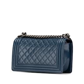 Chanel-Chanel Matelasse Boy 25 Chain Shoulder Bag-Navy blue
