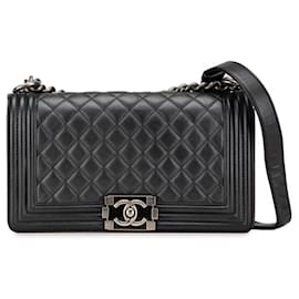 Chanel-Chanel Matelasse Boy 25 Chain Shoulder Bag-Black