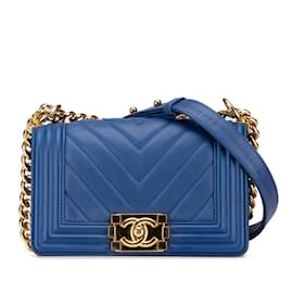 Chanel-Chanel Boy 20 V Stitch Chain Shoulder Bag-Blue