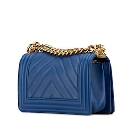 Chanel-Chanel Boy 20 V Stitch Chain Shoulder Bag-Blue