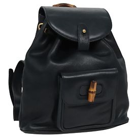 GUCCI Bamboo Backpack Leather Black Gold 003 3444 0030 Auth nb256 Black Golden
