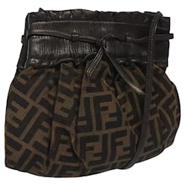 Fendi-FENDI Zucca Canvas Shoulder Bag Brown Black Auth ti2809-Brown,Black