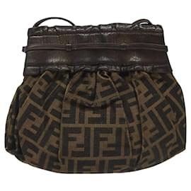 Fendi-FENDI Zucca Canvas Shoulder Bag Brown Black Auth ti2809-Brown,Black