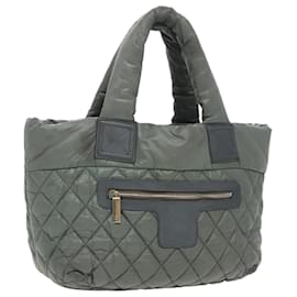 Chanel-CHANEL Cococoon Shoulder Bag Nylon Gray Silver CC Auth 100324-Brown,Silvery
