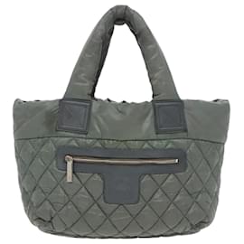 Chanel-CHANEL Cococoon Shoulder Bag Nylon Gray Silver CC Auth 100324-Brown,Silvery