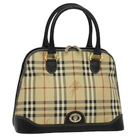 Autre Marque-Burberrys Nova Check Hand Bag PVC Beige Gold Auth BD753-Beige,Golden