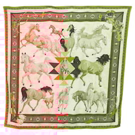 Hermès-HERMES Carre 140 Scarf ""LES CHEVAUX QATARIS"" Cashmere Orange Beige Auth hk2281-Beige,Orange