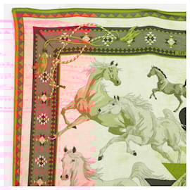 Hermès-HERMES Carre 140 Scarf ""LES CHEVAUX QATARIS"" Cashmere Orange Beige Auth hk2281-Beige,Orange