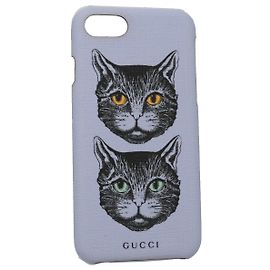 GUCCI Cat iphone8 iPhone Case PVC Leather Purple 548889 Auth am7392 Purple