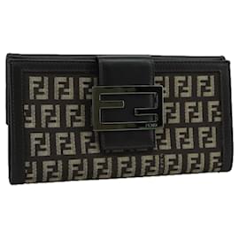 Fendi-FENDI Zucchino Canvas Wallet Brown Auth am7414-Brown
