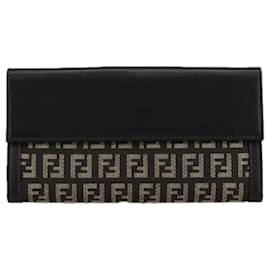 Fendi-FENDI Zucchino Canvas Wallet Brown Auth am7414-Brown