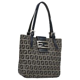 Fendi-FENDI Zucchino Canvas Hand Bag Navy Auth 104306-Navy blue