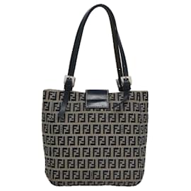 Fendi-FENDI Zucchino Canvas Hand Bag Navy Auth 104306-Navy blue