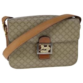 Céline-CELINE Macadam Canvas Shoulder Bag PVC Beige Gold Auth 104244-Beige,Golden