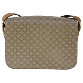 Céline-CELINE Macadam Canvas Shoulder Bag PVC Beige Gold Auth 104244-Beige,Golden