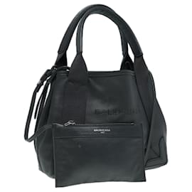Balenciaga-BALENCIAGA Navy Cabas XS Hand Bag Leather 2way Gray Silver 390346 Auth 88816-Brown,Silvery