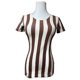 Camicia a righe vintage Fendi Roma bianca e marrone 36/S Bianco