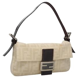 Fendi-FENDI Zucca Canvas Mamma Baguette Shoulder Bag Beige Auth ep8150-Beige