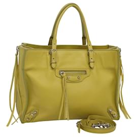 Balenciaga-BALENCIAGA The Paper Mini Hand Bag Leather Yellow Silver 370926 Auth ki5506-Silvery,Yellow