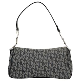 Christian Dior-Christian Dior Trotter Canvas Saddle Shoulder Bag Navy Silver Auth mr803-Silvery,Navy blue