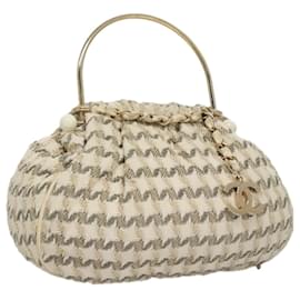 Chanel-CHANEL Chain Hand Bag tweed Cream CC Auth 106431-Cream