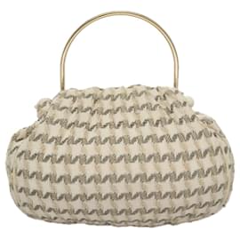 Chanel-CHANEL Chain Hand Bag tweed Cream CC Auth 106431-Cream