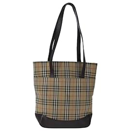 Autre Marque-Burberrys Nova Check Tote Bag Canvas Leather Beige Auth 104451-Beige