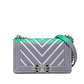 Chanel-Chanel Boy 25 V Stitch Chevron Chain Shoulder Bag-Green