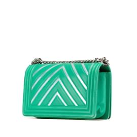 Chanel-Chanel Boy 25 V Stitch Chevron Chain Shoulder Bag-Green