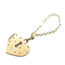 Chanel-Chanel Heart Coco Mark Rhinestone Keychain-Pink,Golden