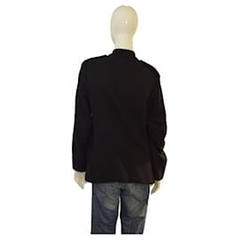Yves Saint Laurent-Yves Saint Laurent YSL Black army style collarless Lana wool button jacket 48-Black