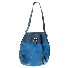 Delvaux Bolso tote de cuero azul Azul