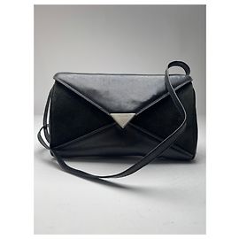 Céline Bolsa de couro camurça vintage Celine Paris Triomphe marinho preto Preto