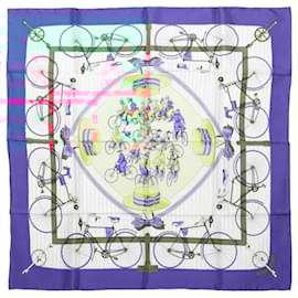 Hermès-Hermès Carré 90 "LES BECANES" 100% Silk Scarf-Blue