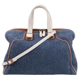 Bolsa Boston 2Way em denim e couro Fendi Chameleon na cor azul marinho 8BL110 Cru